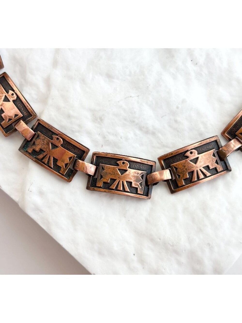 Pure Copper Southwest Thunderbird Figural Shadowbox Paneled Vintage Bracelet